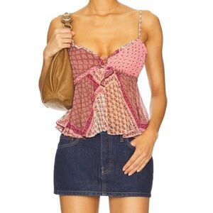 Free People Alix Printed Tank in Pink and Tan